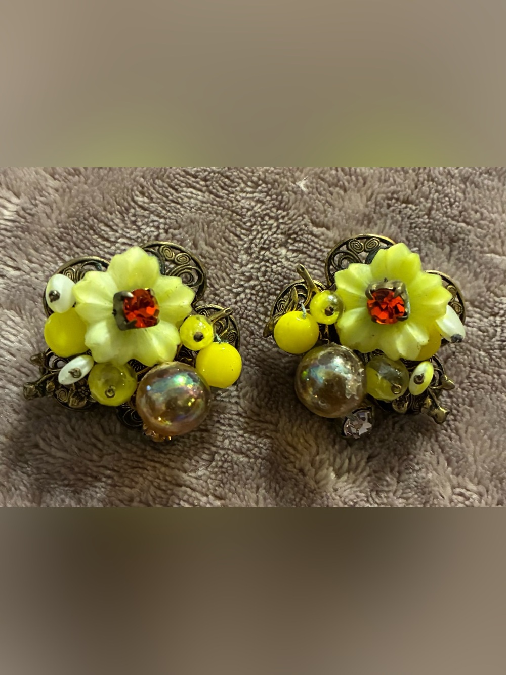Yellow Floral Cluster Clip-On Earrings